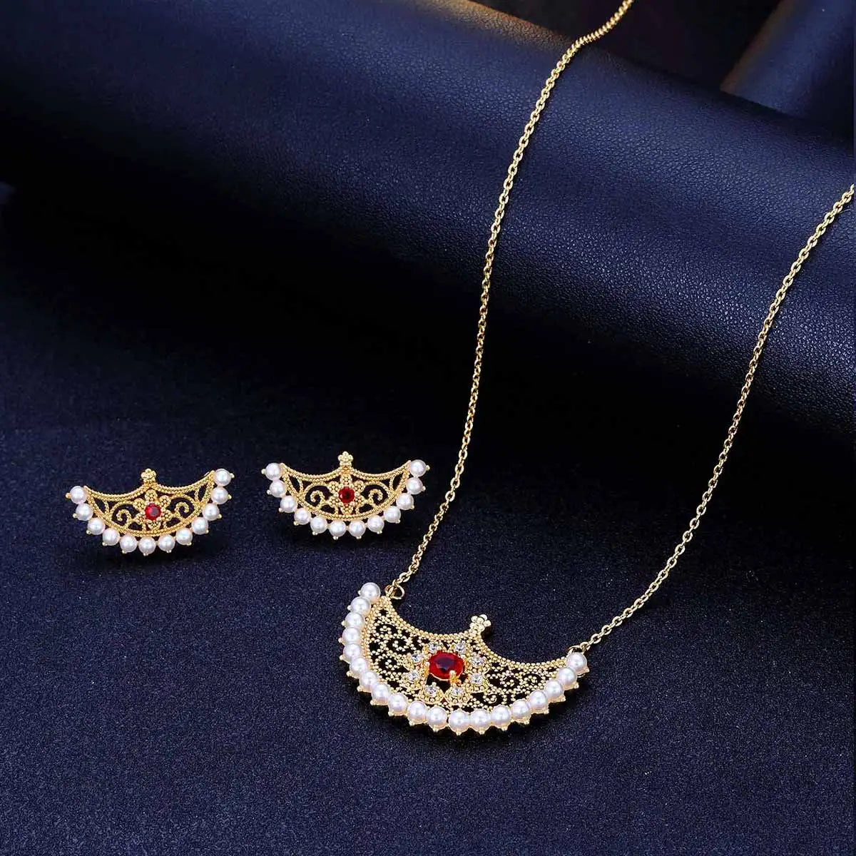 Vintage Hollow Geometric CZ Crystal Necklace Earrings Set Luxury Zircon Bridal Jewelry Sets Nigerian Dubai Wedding Bijoux Gifts - Hiron Store