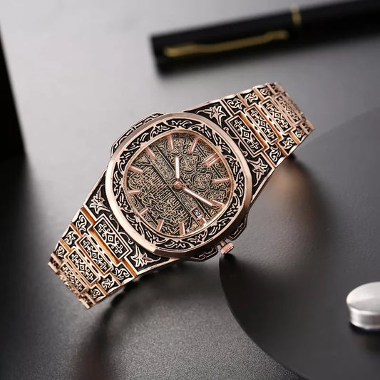 Fashion Luxury Brand Vintage Men Quartz Watches Flower Pattern Carving Wristwatch - Hiron Store