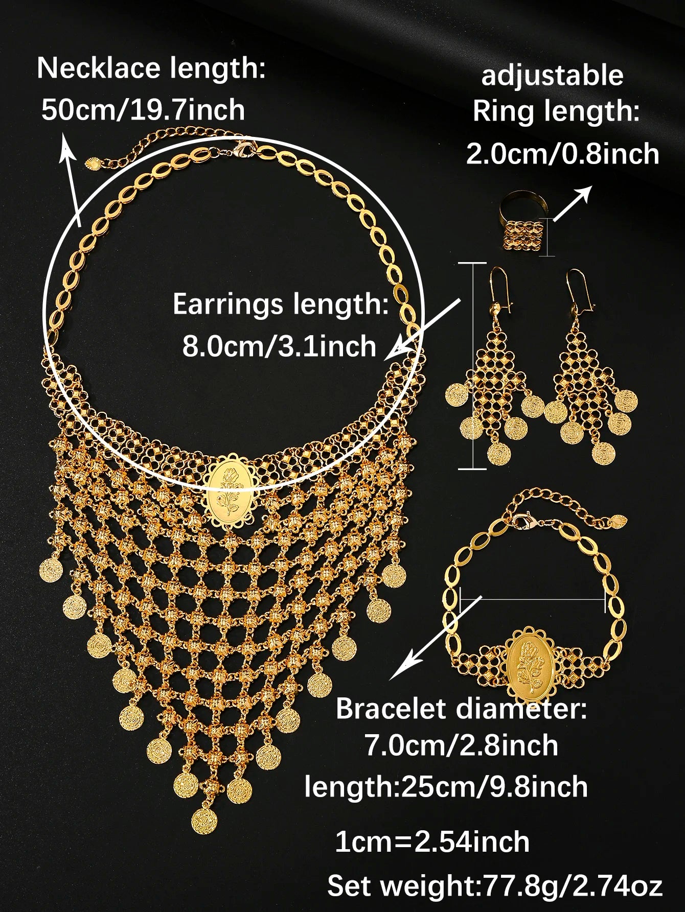 African Jewelry Set Big Necklace Bracelet Earrings Ring