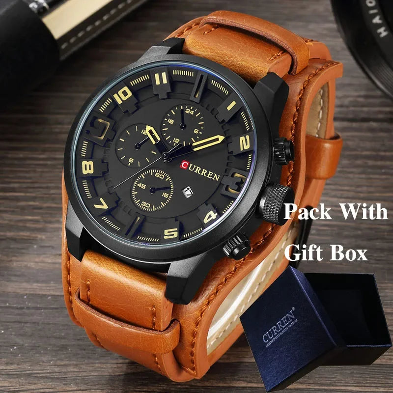 Mens Watches Date Sport Military Clock Leather Strap Quartz Business Men Watch