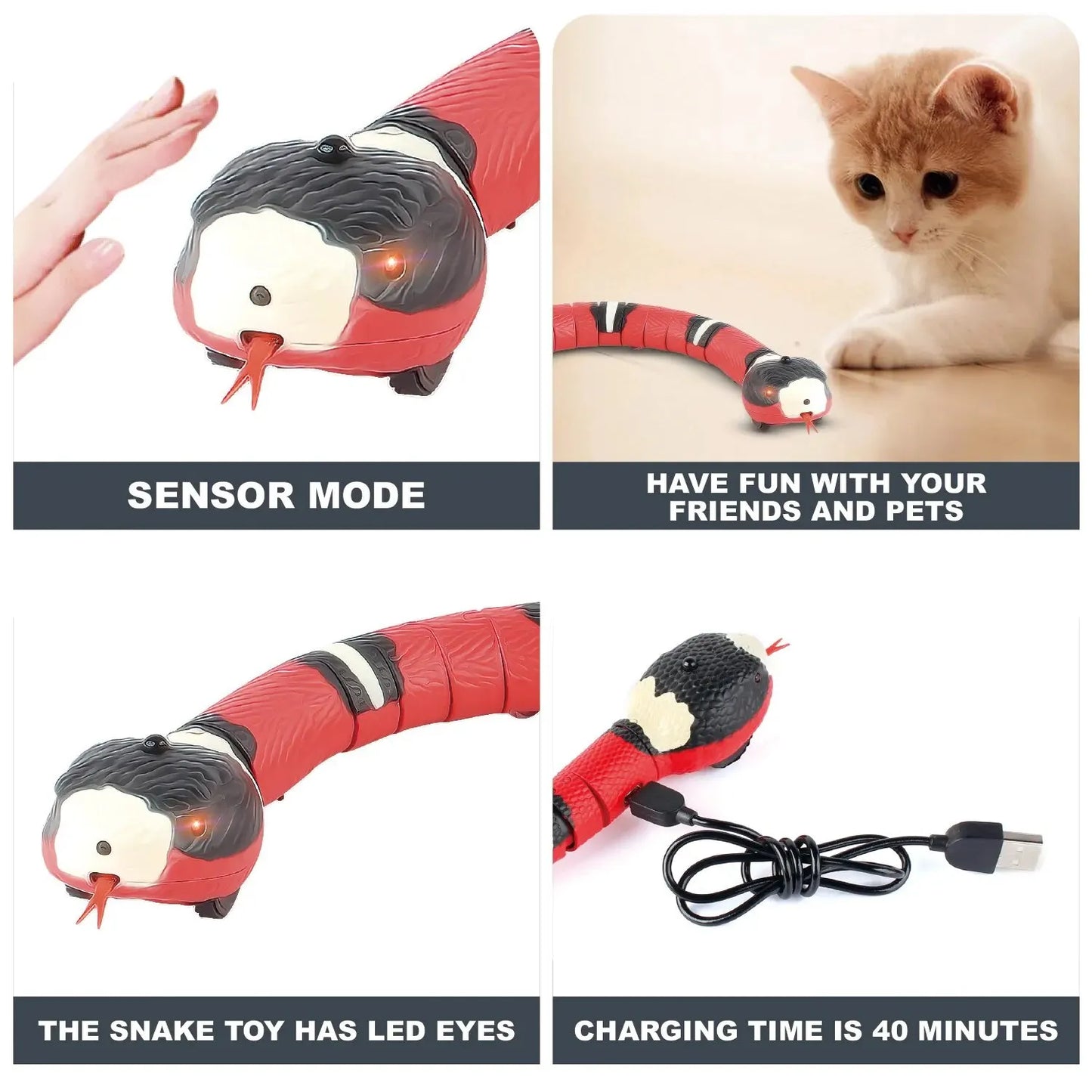 Smart Sensing Cat Toys Interactive Automatic Eletronic Snake Cat Teaser Indoor Play Kitten Toy USB Rechargeable for Cats Kitten - Hiron Store