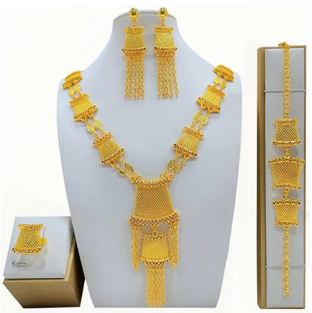 Indian Bridal Jewelry Sets For Women Wedding Ethiopian 24K Gold Plated Necklace And Earing Jewellery