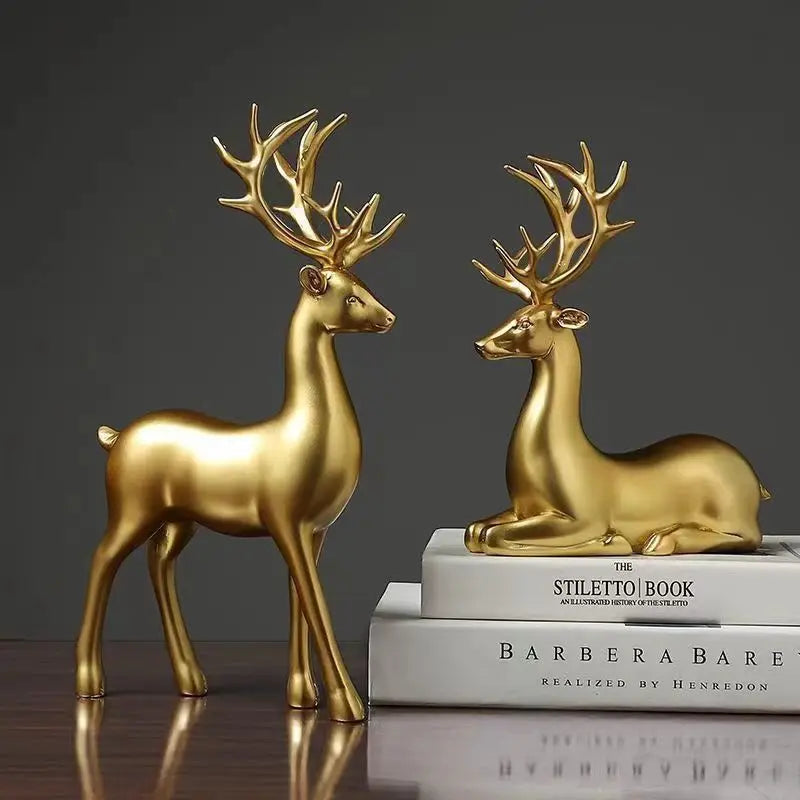 Deer Statue Standing and Sitting Resin Sculpture Reindeer Figurine Ornaments Table Decor