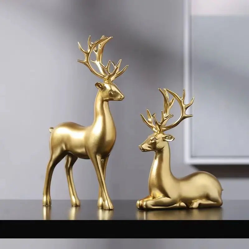 Deer Statue Standing and Sitting Resin Sculpture Reindeer Figurine Ornaments Table Decor