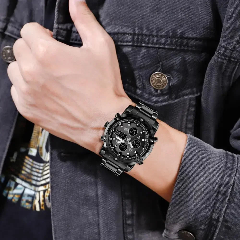 SKMEI 1389 Steel Strap Wristwatch Clock Relogio Masculino Digital Quartz Watches