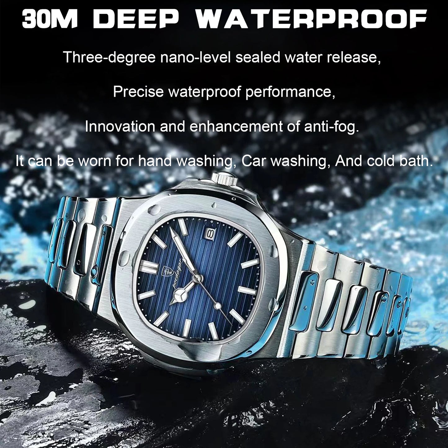 Watch Waterproof Male Clock Luminous Stainless Steel Square Quartz Men Watch