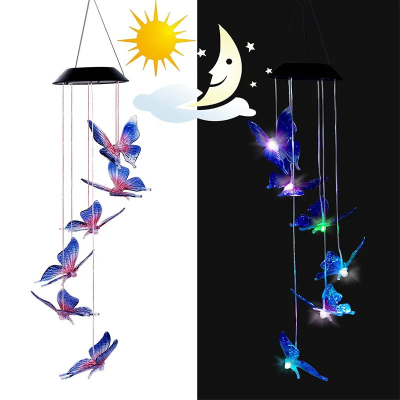 Solar Light Butterfly Windchime Light Rechargeable Christmas All Hallows' Day Party Atmosphere Landscape Balcony Decoration Lamp - Hiron Store