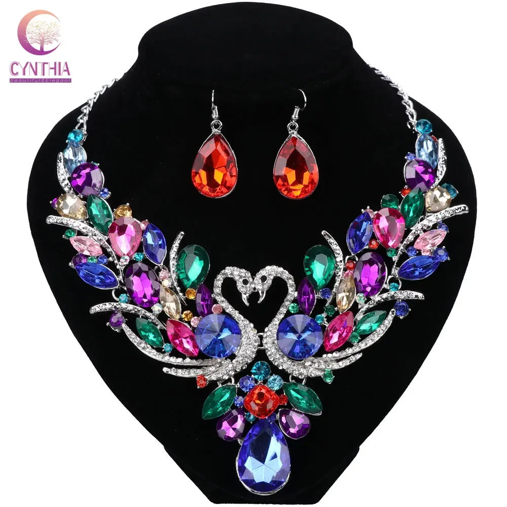 Fashion Nigerian Jewelry Set For Women Purple Tassel Earrings Necklace Set Banquet Dress Accessory Bridal Indian Jewellery - Hiron Store