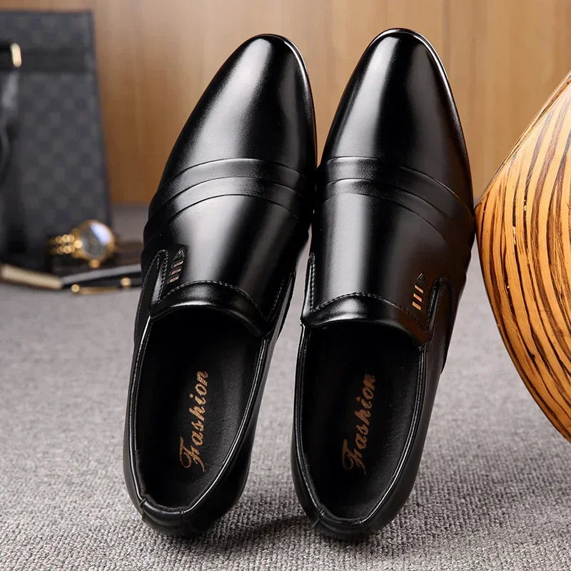 Men's  PU Leather Fashion Business Loafers Pointy Black Oxford Breathable Shoes