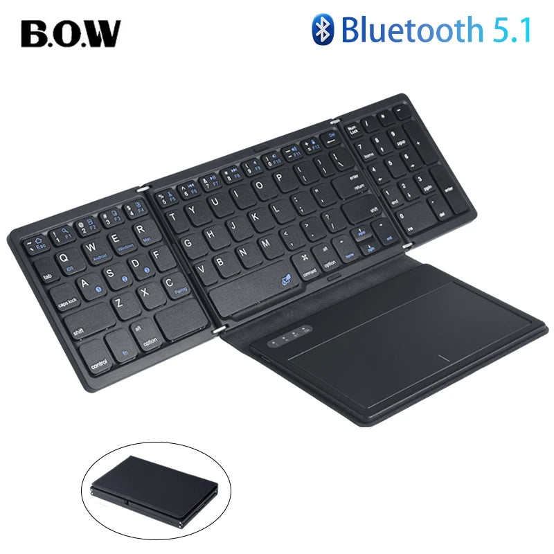 BOW Foladable Bluetooth Keyboard with Touchpad Pocket Folding Keyboard for Laptop Phone Tablet  Wireless Rechargeable Keyboard