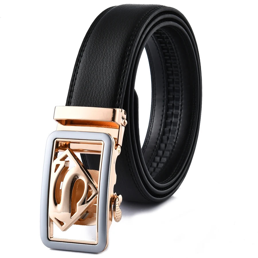 Belts 3.5cm Width Fashion Automatic Buckle Black Genuine Leather Men's Waist Male Strap