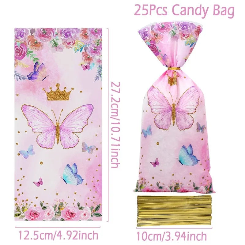 25/50/100pcs Candy Bags Gift Packing Bags Biscuit Butterfly Birthday Party Decorations Gift Candy Bag Baby Shower Party Supplies - Hiron Store