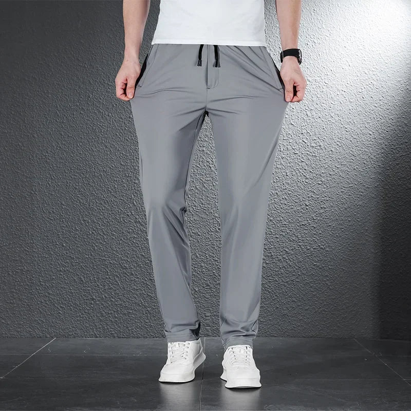 Soft Ice Silk Fabric Men's Thin Casual Pants Korean-style fashion  Straight High Stretch Trousers