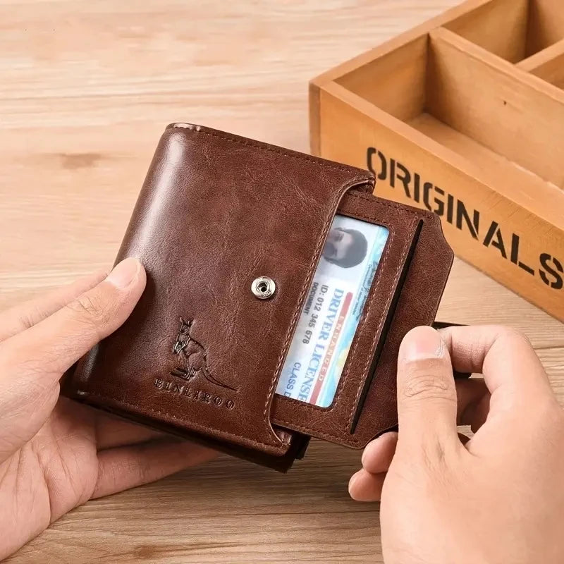 Men's Coin Purse Wallet RFID Blocking Man PU Leather Wallet Zipper Business Card Holder Money Bag