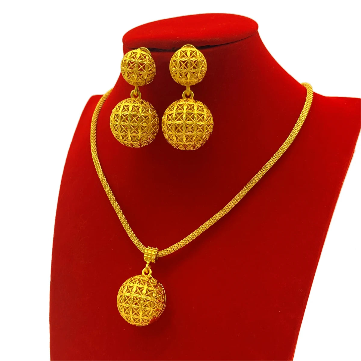 Bridal Dubai Ball 24k Gold Plated Necklace Earrings Sets