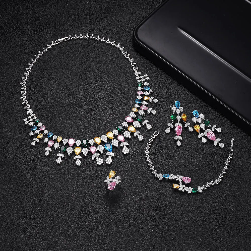 4-piece Bride Women's Party Jewellery Sets Dubai Nigeria Crystal Wedding Jewelry Set