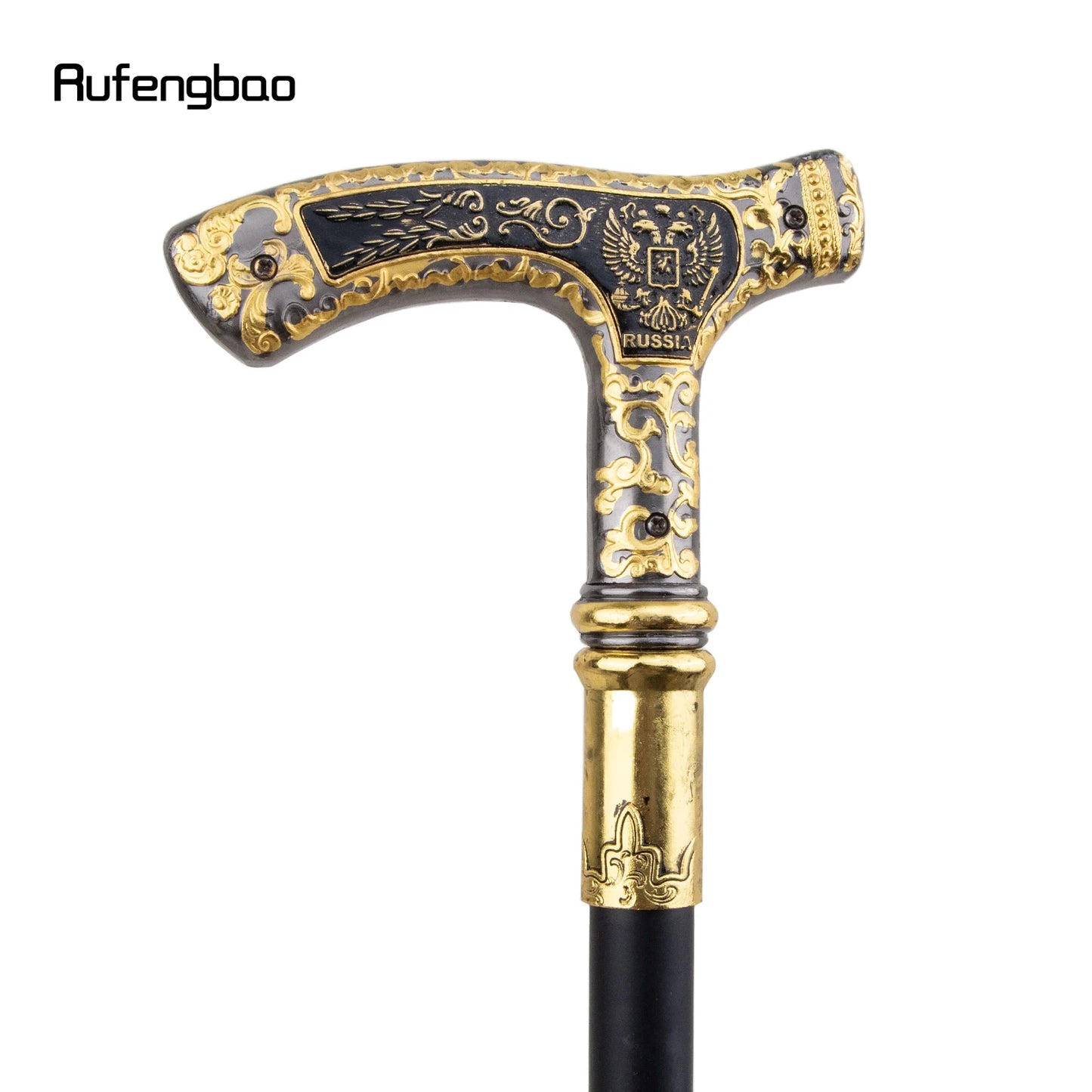 Gold Black Luxury Double Eagle Handle Walking Stick with Hidden Plate Self Defense Fashion Cane Plate Cosplay Crosier Stick