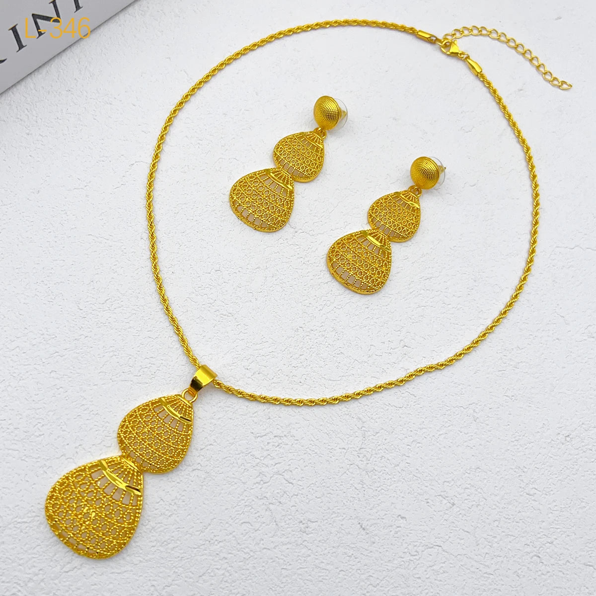 African 24K Gold Plated Necklace Earrings Jewelry Set