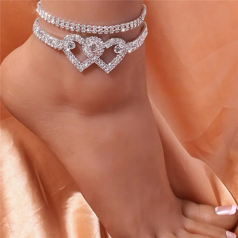 Adjustable Heart Shap Pendant Chain Women's Anklets Silver Gold Colour Bracelet