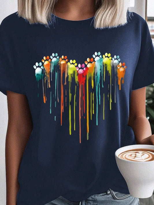 Multicolored Cat Paw oil Painting Women T-Shirt Summer Casual Street Short Sleeve Tops Fashion Oversize Soft Female Tees Clothes - Hiron Store