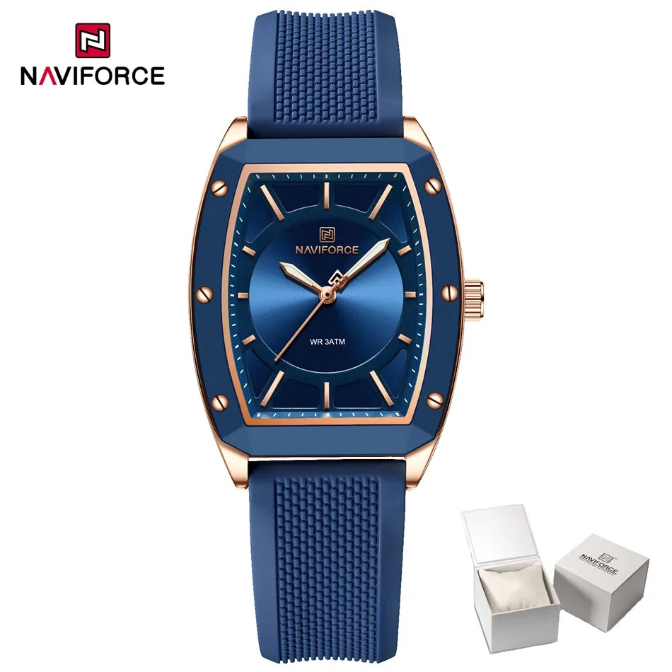 NAVIFORCE Women Quartz Watches Silicone Strap Sports Watch Big Dial Simple Tonneau Waterproof