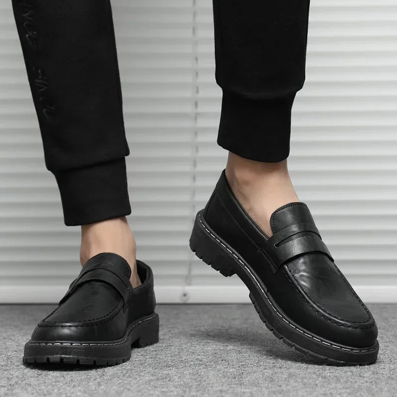 Leather Men Shoes Luxury Handmade Loafers Slip-On Solid Mens Casual Shoes Walking Shoes