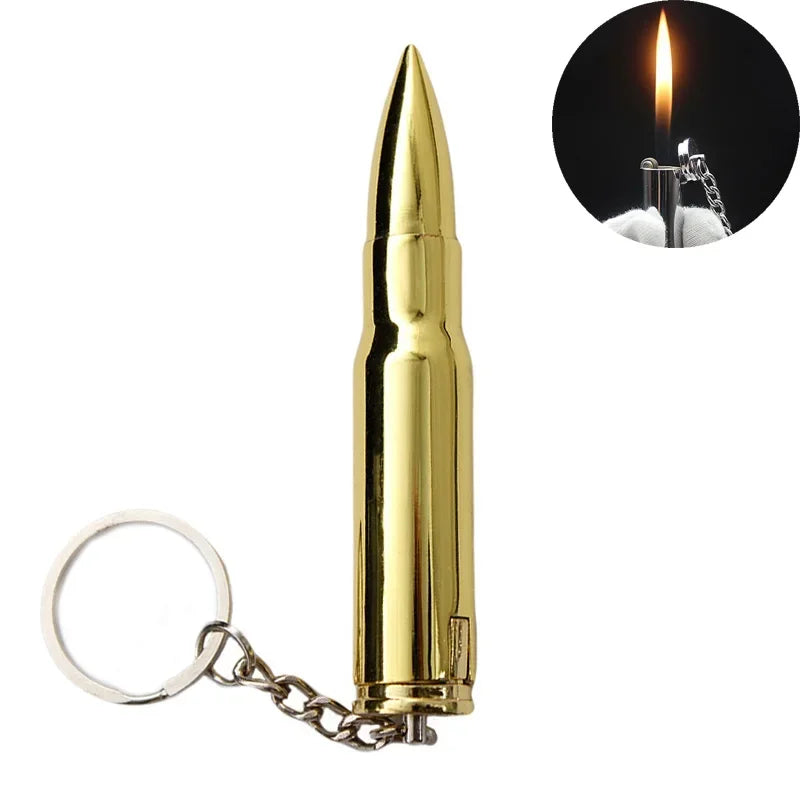Personalized Bullet-Shape Metal Cigarette Lighter Refillable Butane Gas Keychain Mini Portable Lighter Smoking Gift
