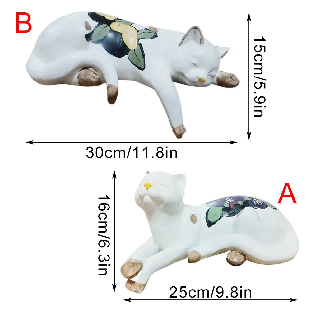 Sleeping Cat Garden Statues Outdoor,Cat Figurine Memorial Statue Makers Garden Resin Sleeping Cat Statues for Garden