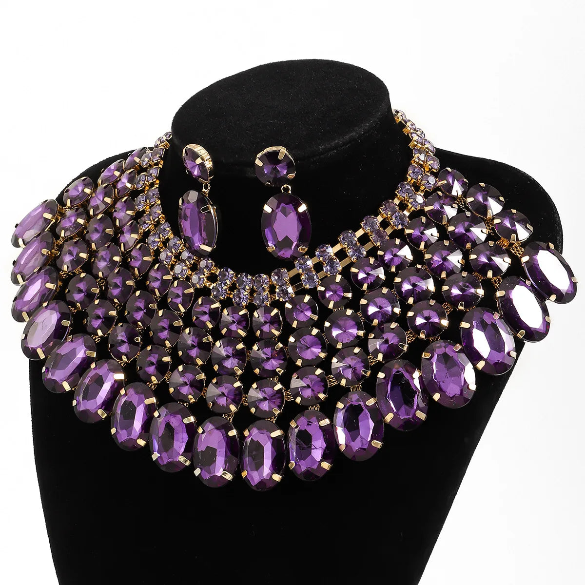 luxury shiny multi-layer rhinestone earrings necklace set banquet evening