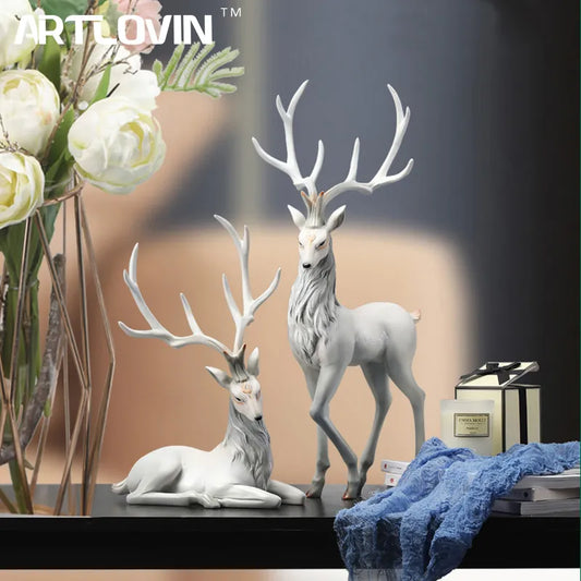 High End Deer Statue Reindeer Figurines Resin Sculpture For Living Room Luxury Home Decoration