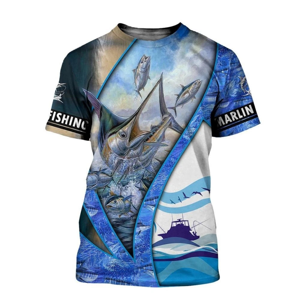 2024 New Men's T-Shirts Short Sleeve Tops Summer Clothing Fishing Graphic Shirts Men Dress Streetwear O-Neck Pullovers 5XL Tee - Hiron Store