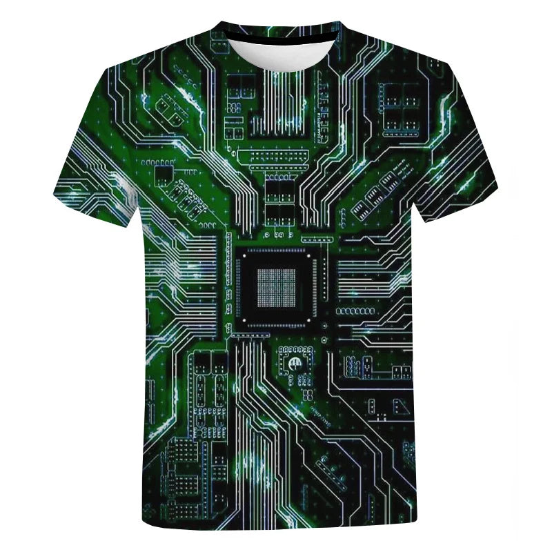 3D Printed Circuit Board Graphic T Shirt for Men Summer Casual T-shirt Casual Electronic Chip Creative Tee Shirts Women Gym Tops - Hiron Store