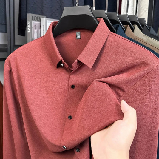 Men's Wool-Blend Dress  Shirt, Charcoal Gray, Business Essential , Non-Iron & Tailored Collar, All Season Comfort
