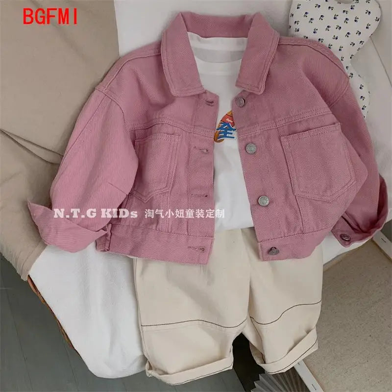 Boys Girls Denim Cotton Jackets Pink Laple Tops Fashion Sweet Cute Coat Jacket Baby Clothe