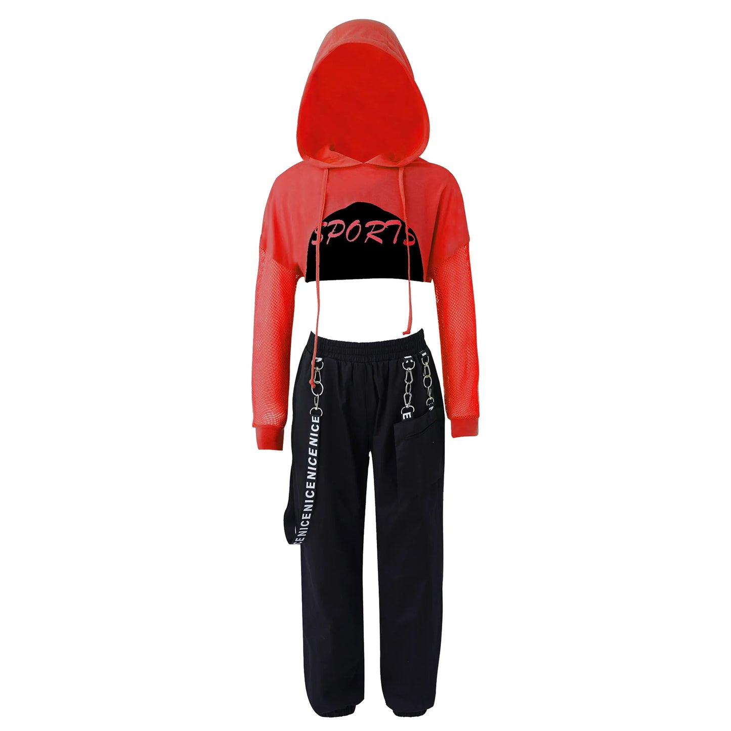 Hip Hop Girls Clothing Jazz Kids Hooded Net Cover Up Tops And Pants Sports Set