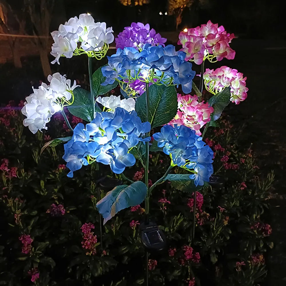 3Head Hydrangea Rose Flower Solar Led Light Outdoor Garden Lawn Lamps For Garden Vegetable Patch Patio Country House Decoration - Hiron Store