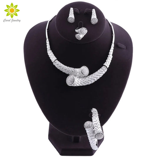 Women Dubai Bridesmaid Nigerian  Beads Jewelry Set Trendy  Color Necklace Earrings Bracelet Ring Set