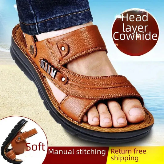 Summer Men's Sandals Oxford Leather Sole Casual Beach Shoes - Hiron Store