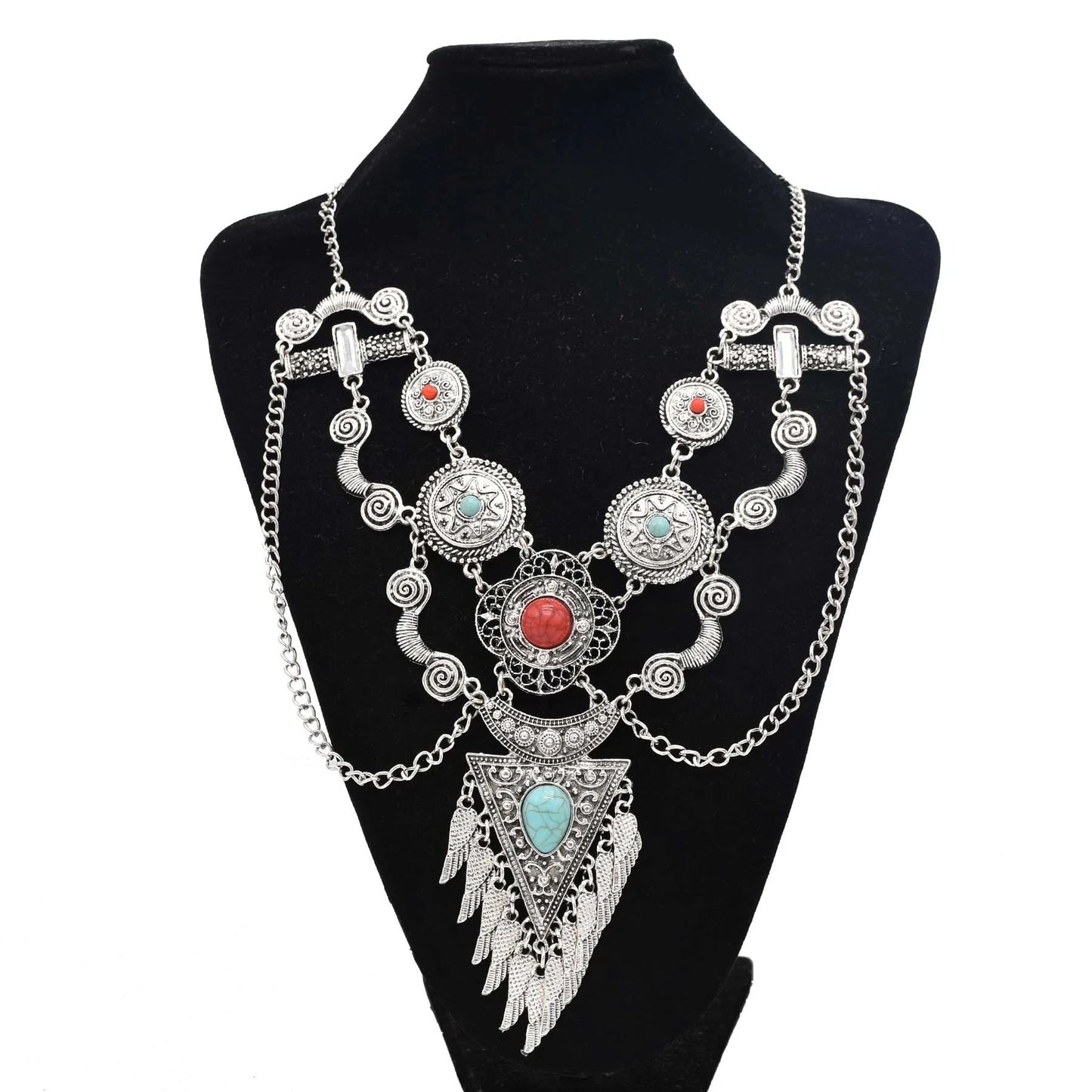 Bohemian Collier Femme Tassel Maxi Coin Neck Chain Turkish Green Stone Pendant Women Bib Collar Statement Necklac Gypsy Jewelry - Hiron Store