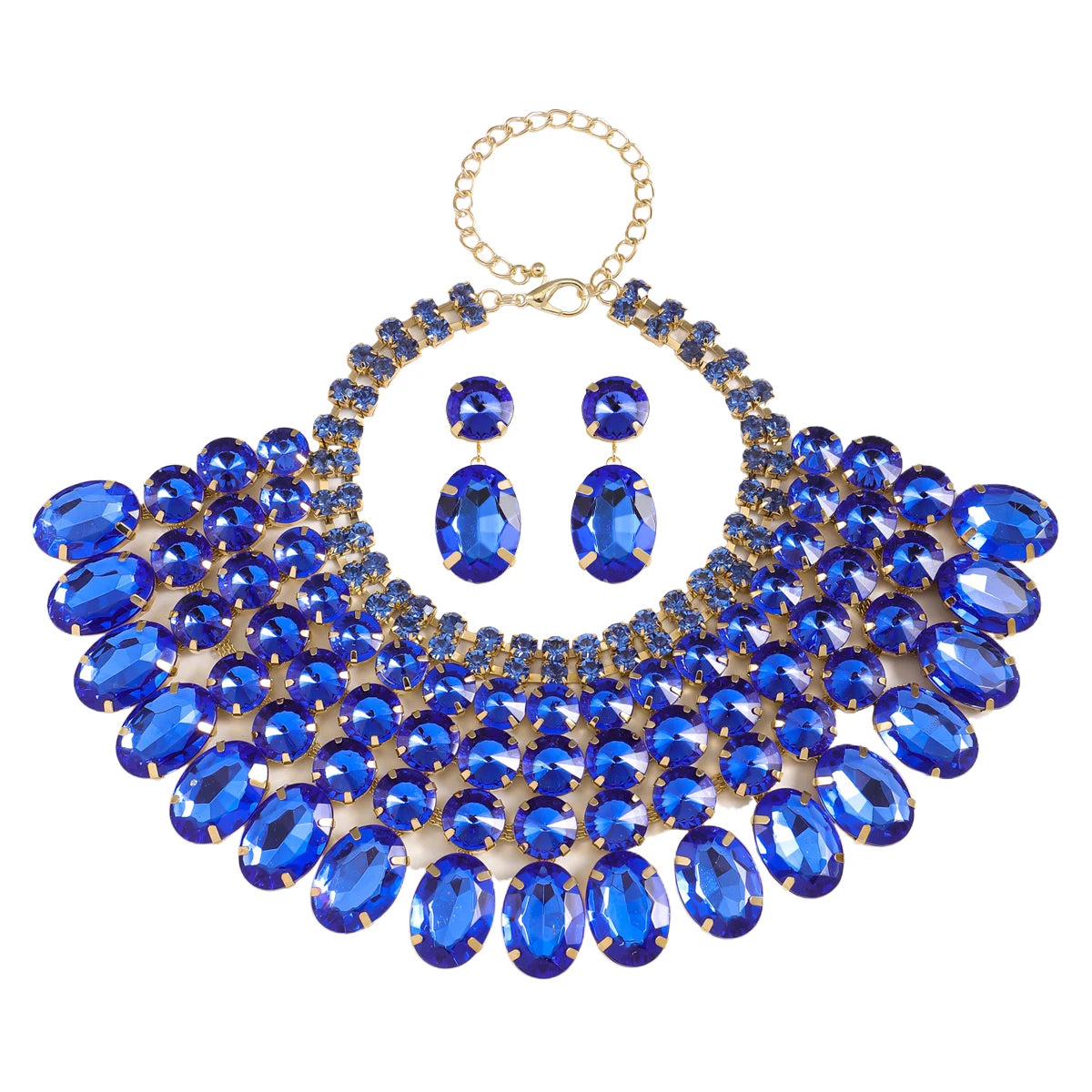 Style Full of Rhinestone Necklace Earrings Set For Multiple Color Options