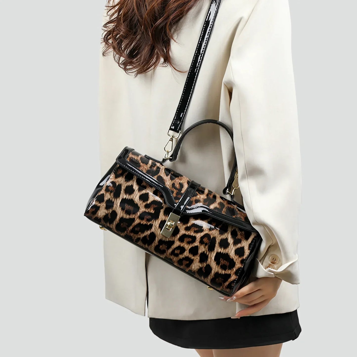 Luxury Leather Handbag Leopard Print Women Shoulder Hand Bags