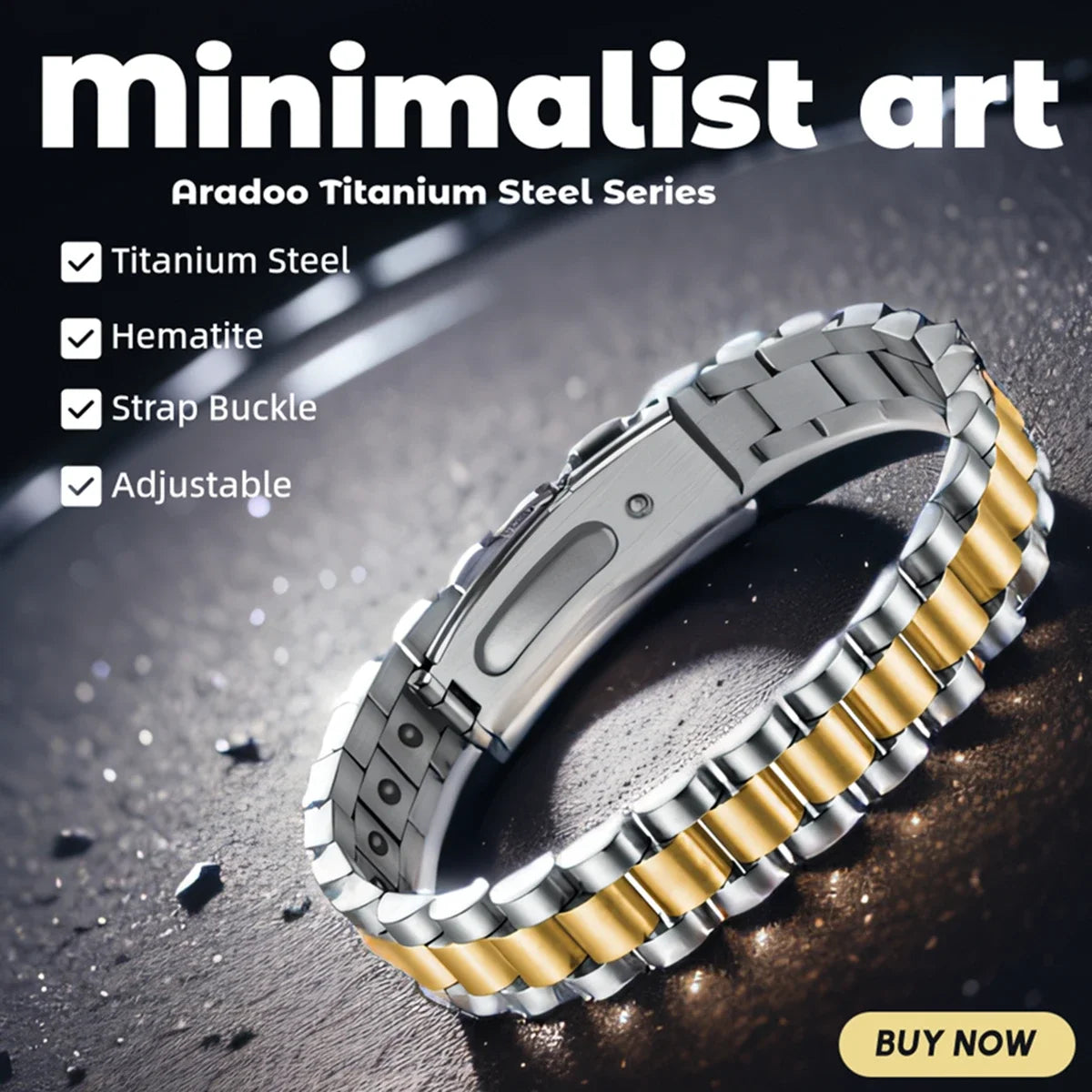 Titanium Steel Bracelet Stainless Steel Hematite Magnetic Link Bracelet for Men Women with Adjustable Tool