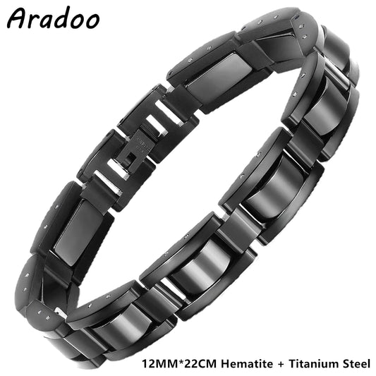 Titanium Steel Hematite Magnetic Bracelets for Men Stainless Steel Link Bracelet with Hematite Magnet Stones