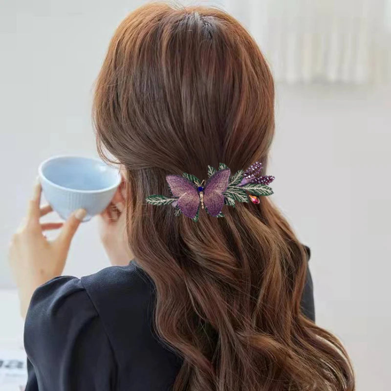 Elegant Embroidery Butterfly Hairpin Hair Accessories for Women Retro Luxury Back Head Spoon Spring Clip Headwear Jewelry Tiara - Hiron Store