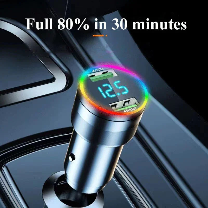 300W Dual Port USB Car Charger with LED Light Voltage Monitor Super Fast Charging