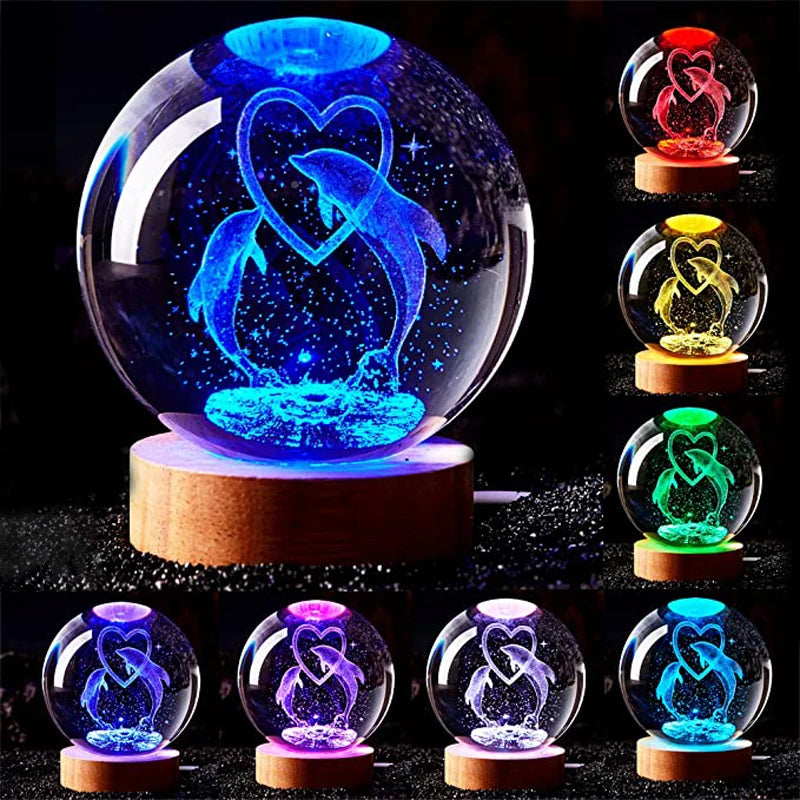 3D Dolphin Crystal Ball Colour night light