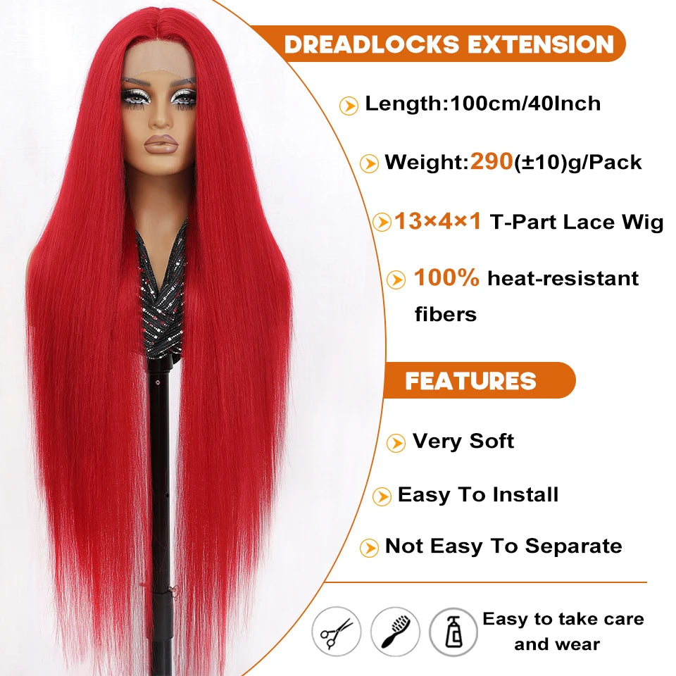 40Inch Straight Lace Front Wig Synthetic T-Part 13x4x1 Heat-resistant Fiber Ombre Ginger Copper Lace Frontal Wigs