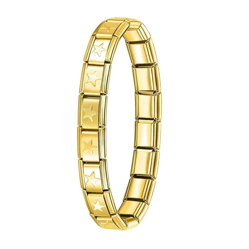 Hapiship New Women's Jewelry 9mm Width Itanlian Elastic Charm  Bracelet Fashion Stainless Steel Bangle