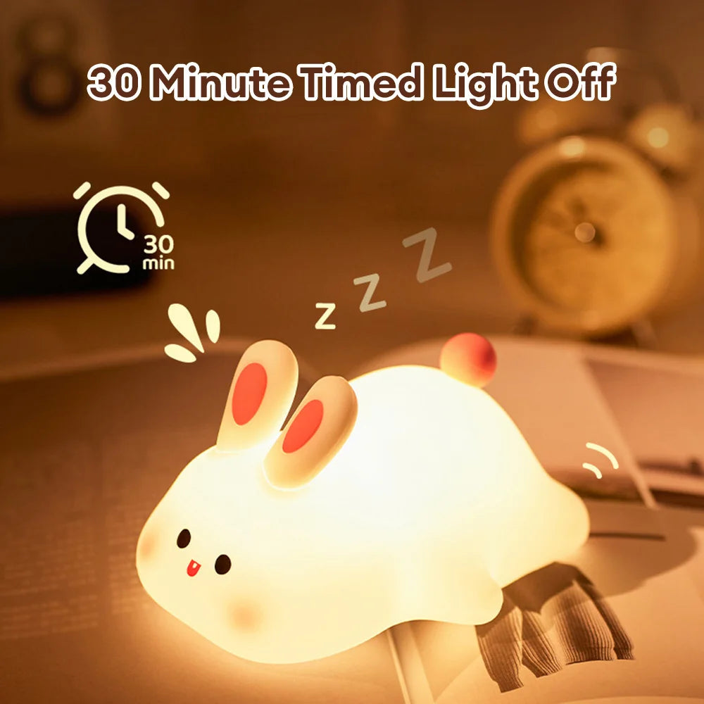 Cute Rabbit Silicone Nights Lamp Touch Sensor Big Face Rabbit Pat USB Rechargeable Light