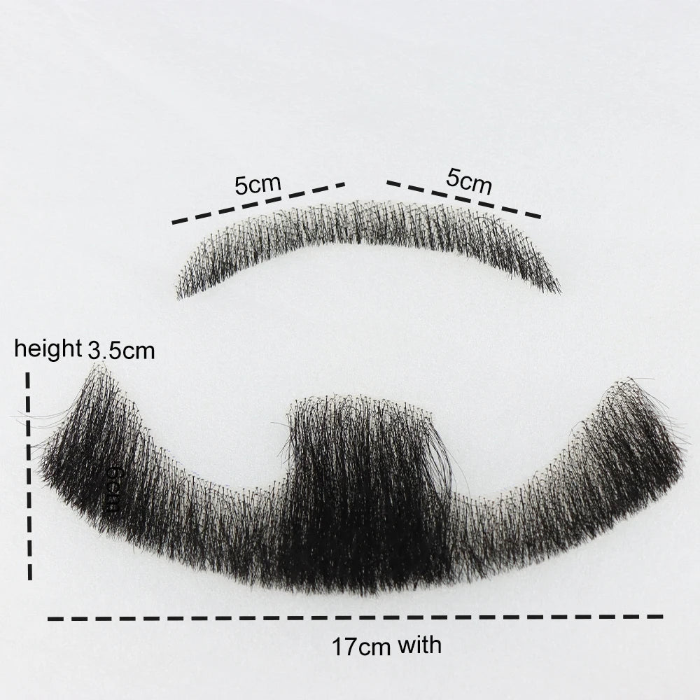 Black Fake Face Beard Mustache For Men Natural Human Hair Invisible Swiss Lace Brown Straight Thick Facial False Beard Makeup